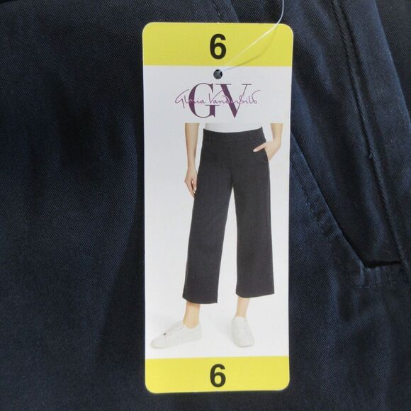 GLORIA VANDERBILT Wide Leg Tummy‎ Control Crop Pants Sz 6 Navy Blue Pull On NWT - Picture 4 of 13